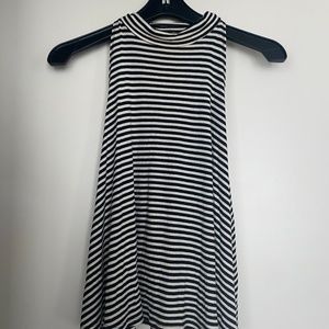 Aqua black and white ribbed tank top, high neck